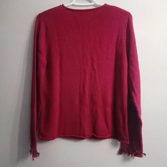 Susan Bristol Y2K Vintage Hand Embroidered Pink Button Up Fringe Cardigan Medium - Picture 3 of 12